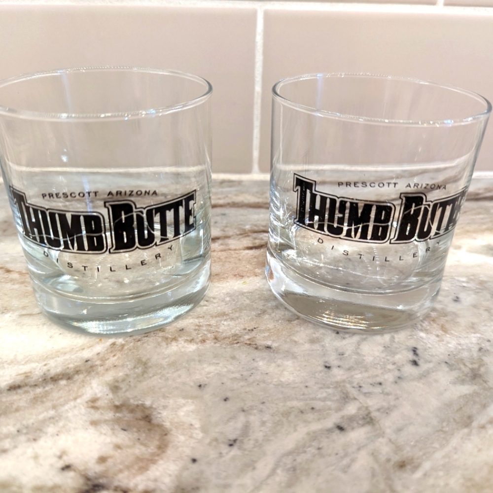 2 Thumb Butte Wild West Whiskey Glasses w/ Thumb Butte Laser Etched Prescott AZ